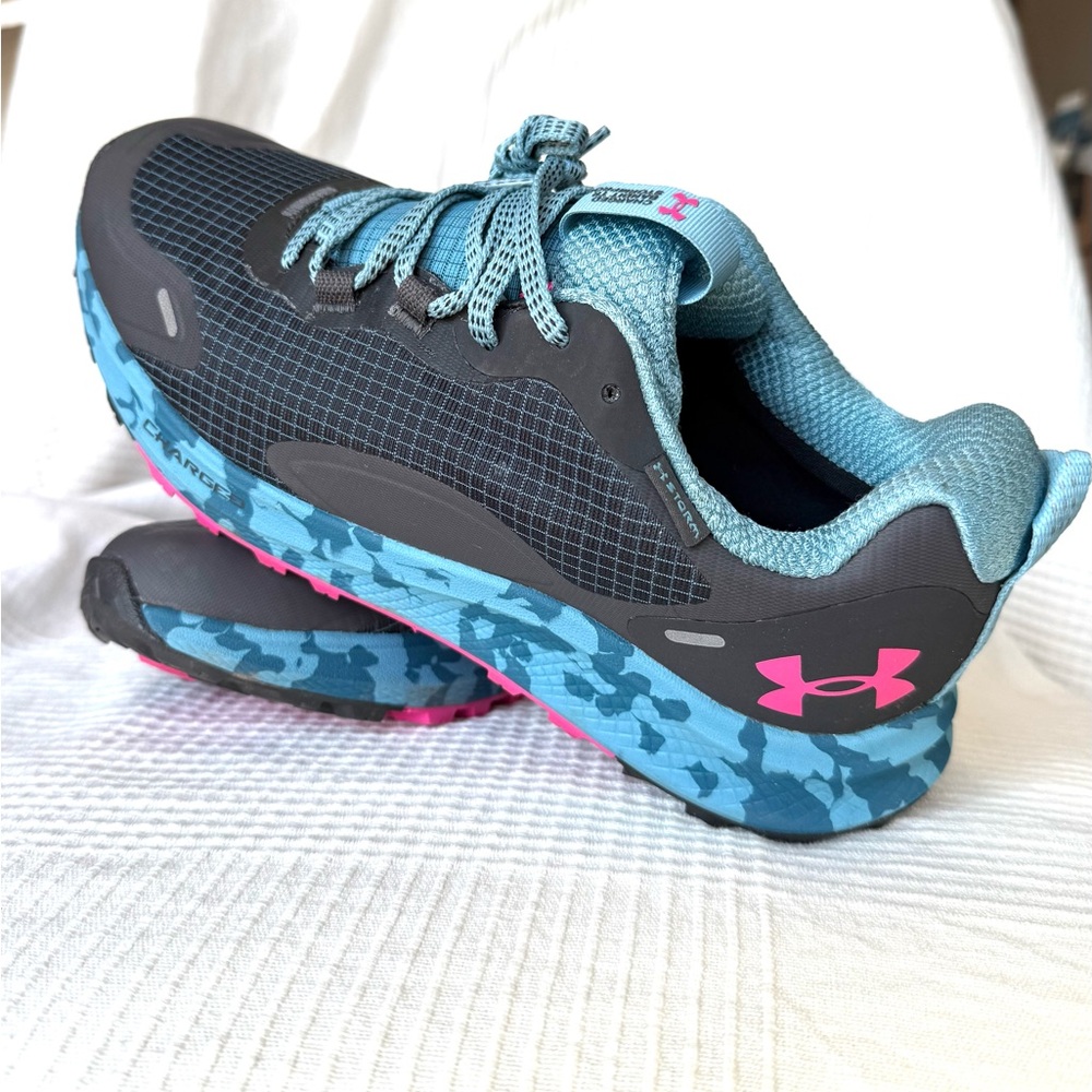 Under Armour Black and Blue Sneakers with Pink Accents